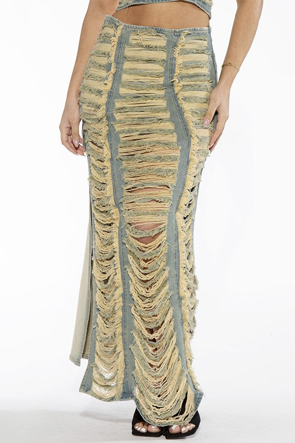 Penner Shred Maxi Denim Skirt