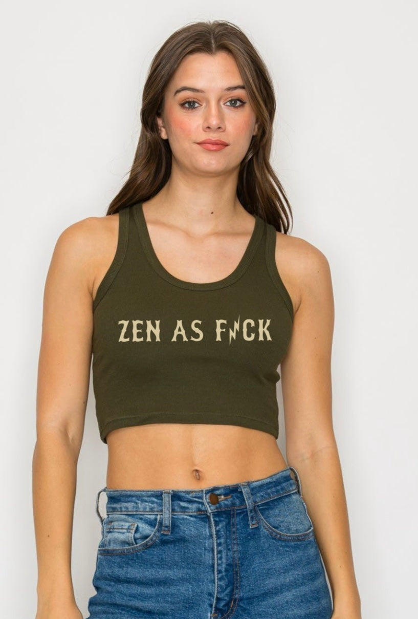 Om Boys "Zen As F*ck" Crop Ribbed Tank Top