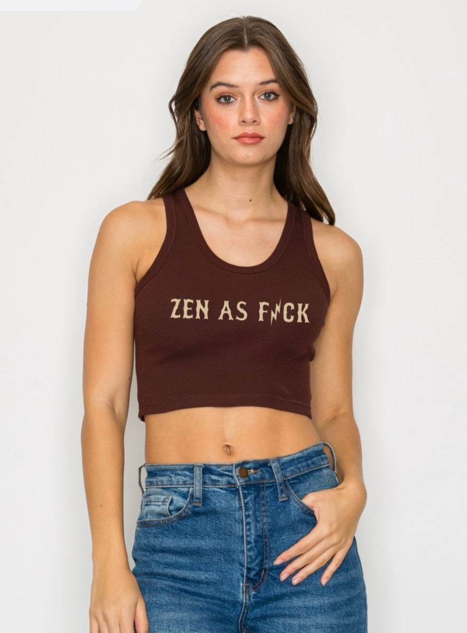 Om Boys "Zen As F*ck" Crop Ribbed Tank Top